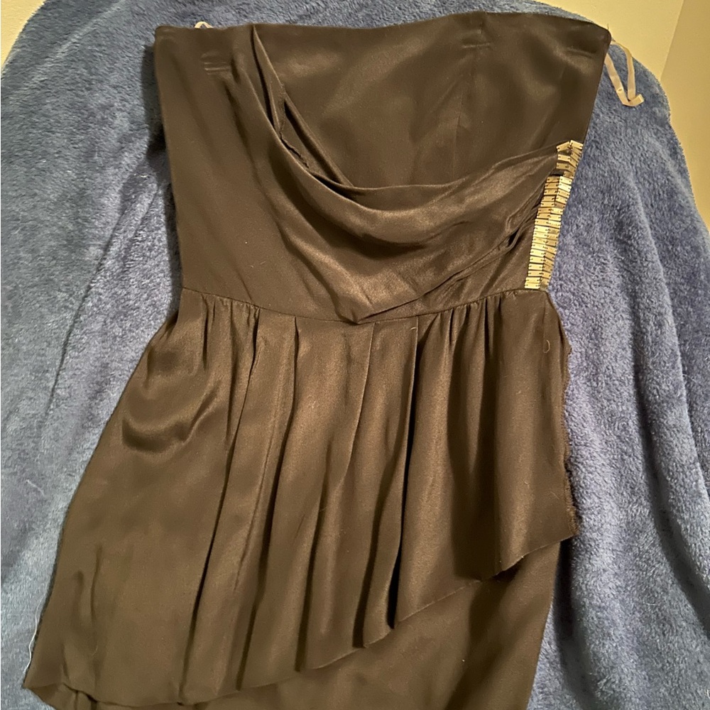Strapless black mini dress